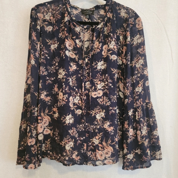 Lucky Brand Floral boho Blouse Navy size Large - Picture 4 of 5